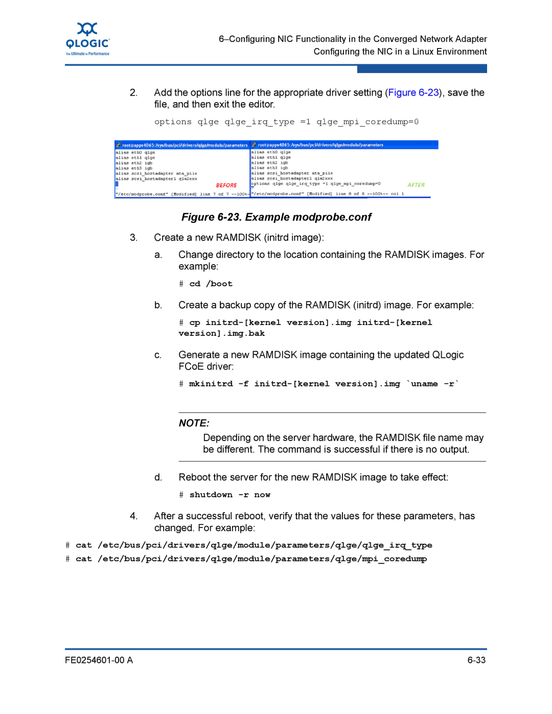 Q-Logic 8100 SERIES manual Example modprobe.conf 