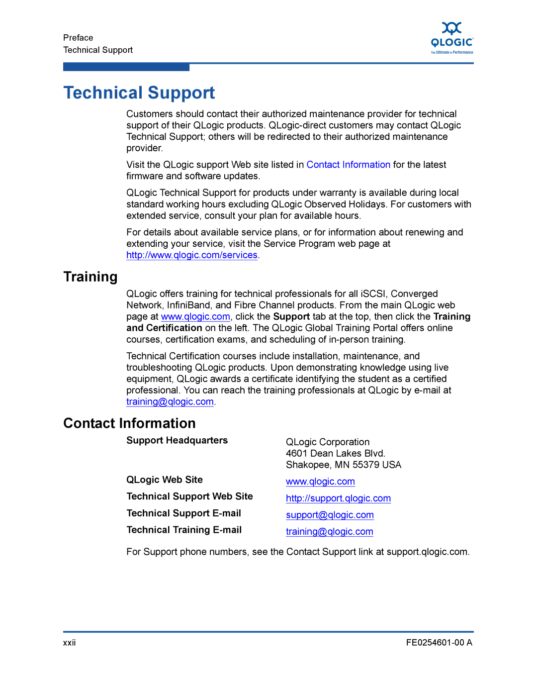 Q-Logic 8100 SERIES manual Technical Support, Training, Contact Information 