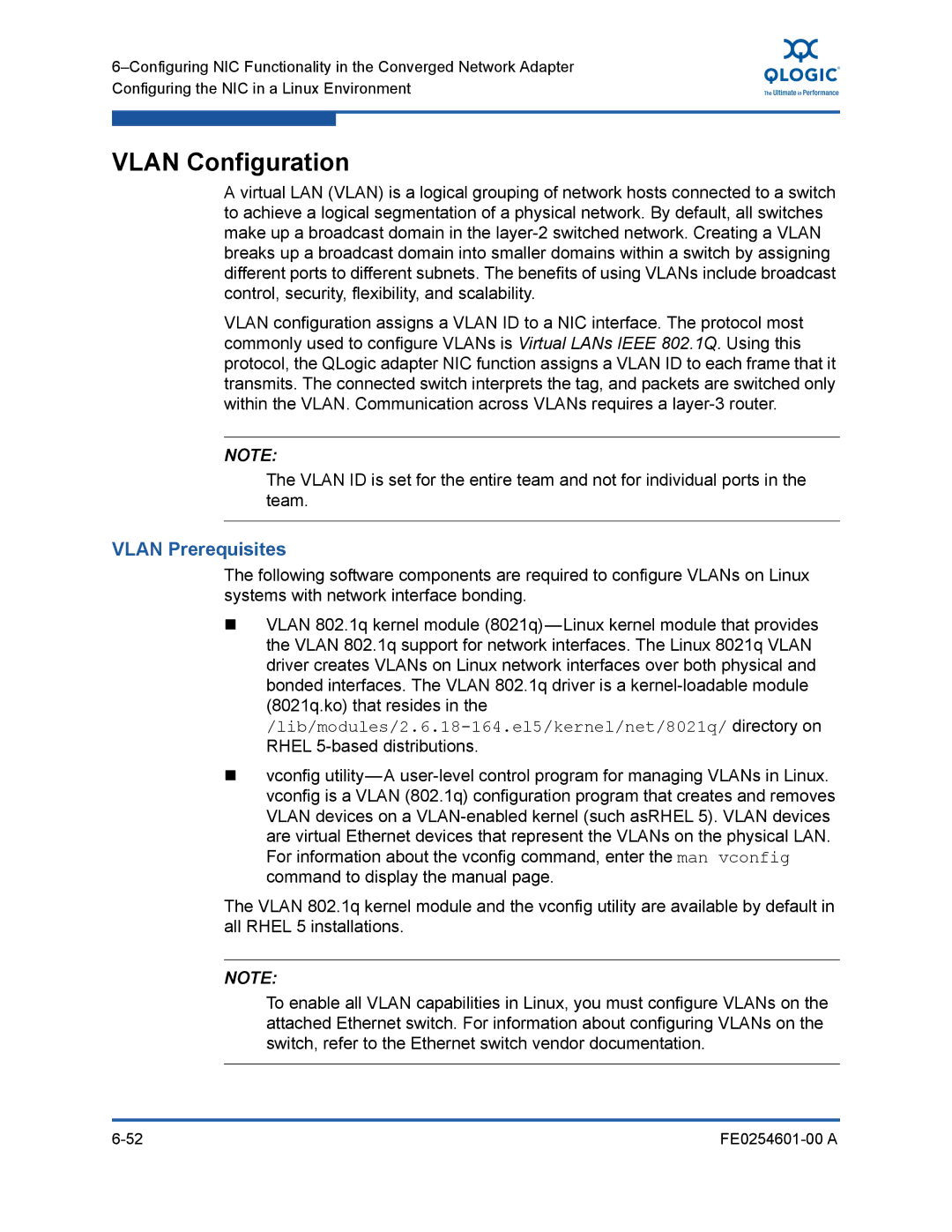 Q-Logic 8100 SERIES manual Vlan Configuration, Vlan Prerequisites 