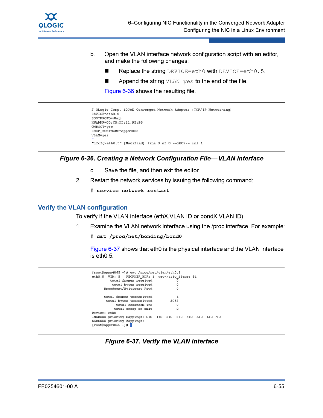 Q-Logic 8100 SERIES manual Verify the Vlan configuration, # cat /proc/net/bonding/bond0 