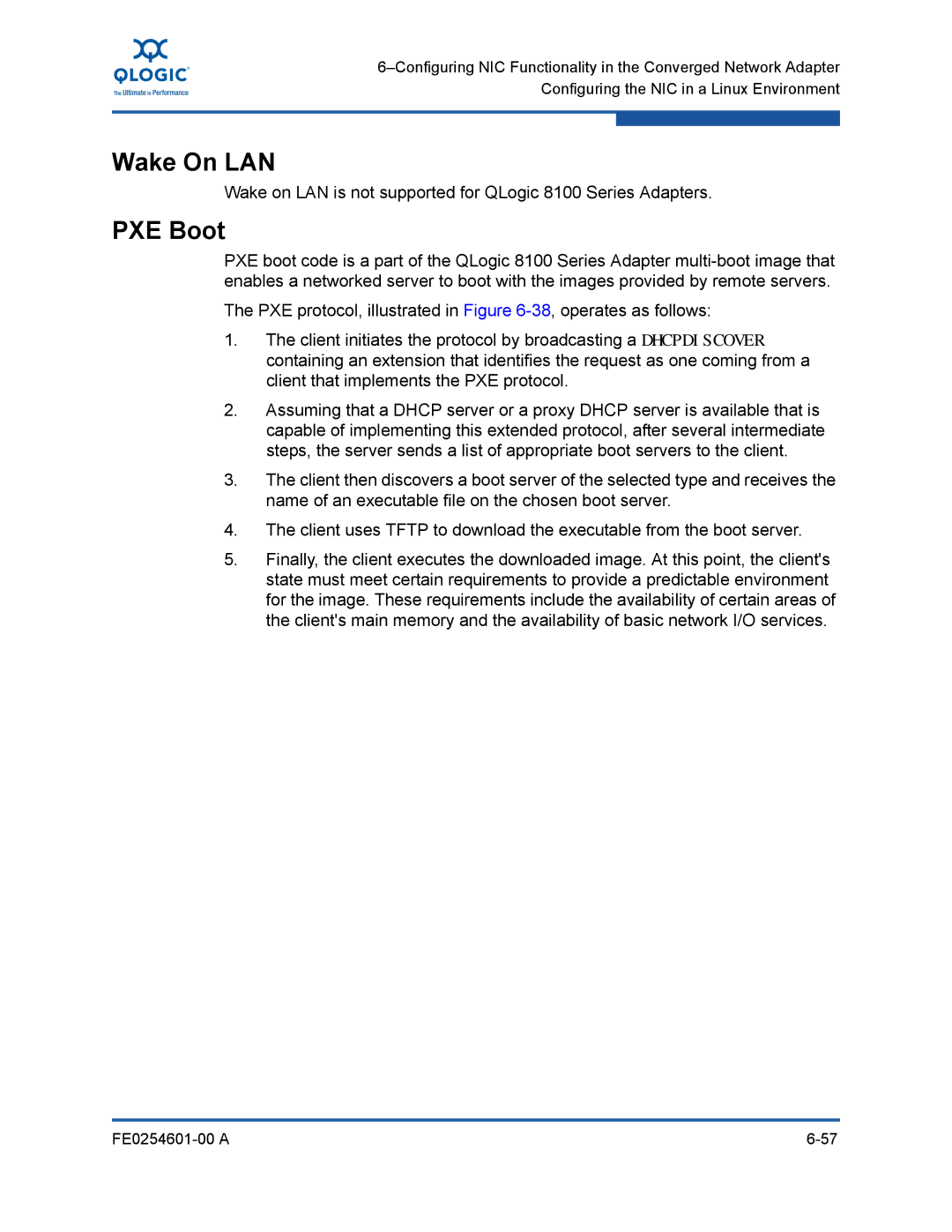 Q-Logic 8100 SERIES manual Wake On LAN, PXE Boot 