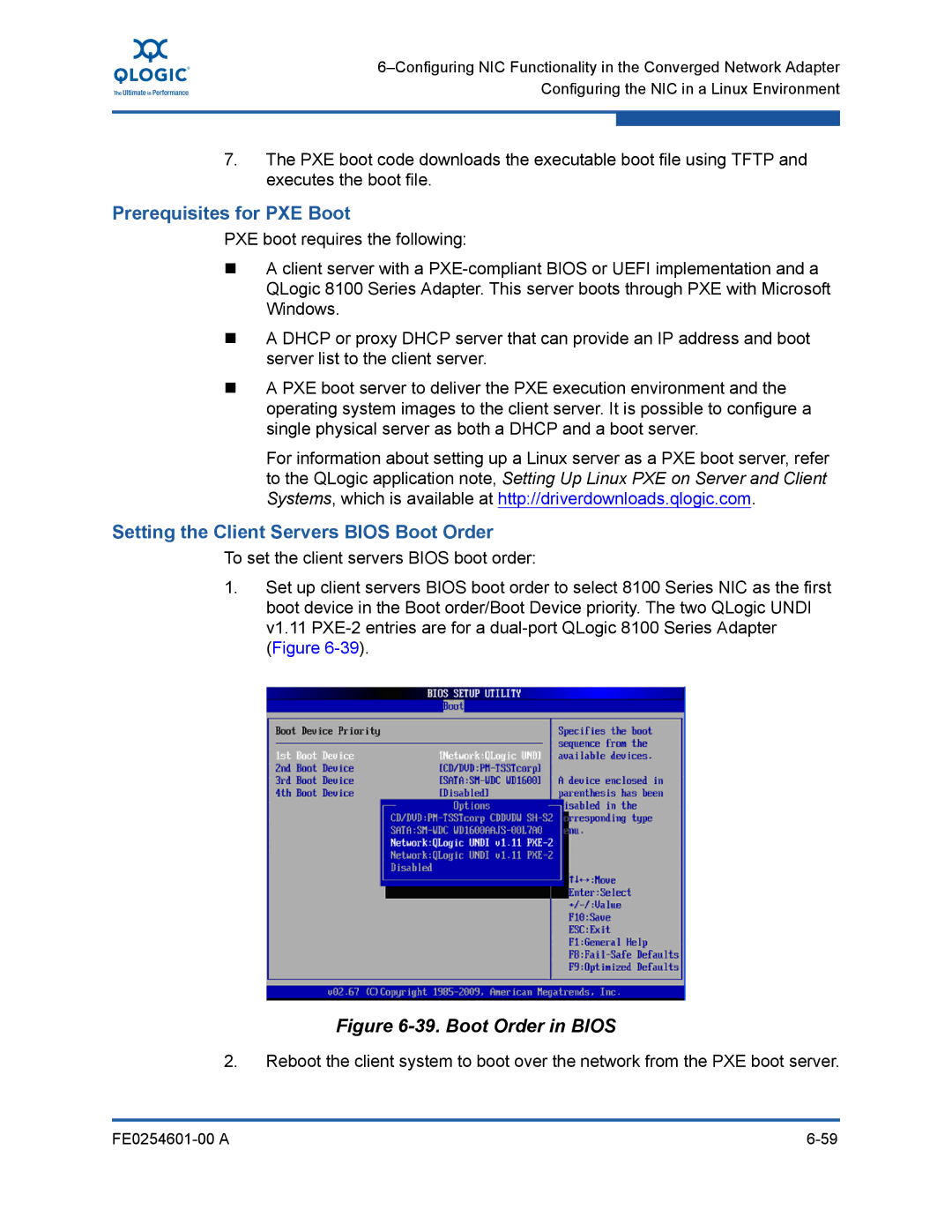 Q-Logic 8100 SERIES manual Setting the Client Servers Bios Boot Order, Boot Order in Bios 