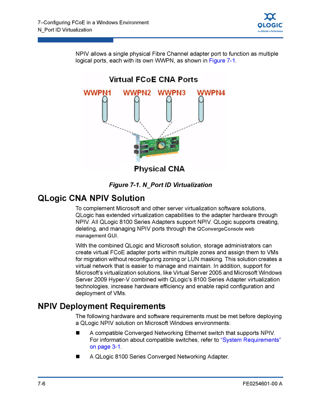 Q-Logic 8100 SERIES manual QLogic CNA Npiv Solution, Npiv Deployment Requirements 