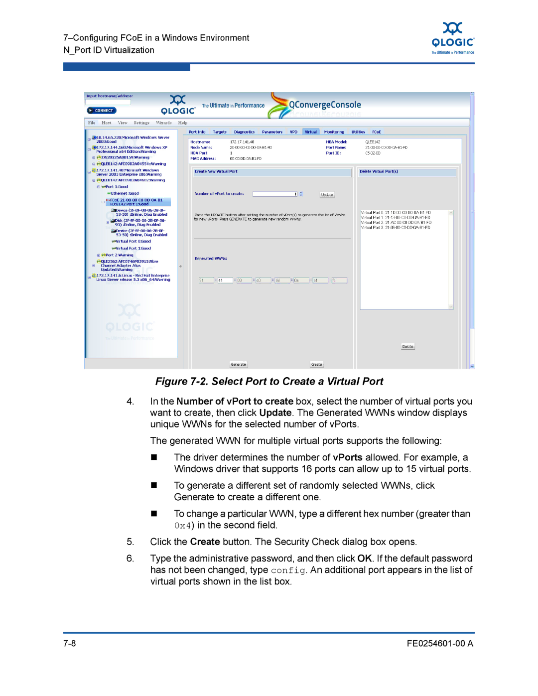 Q-Logic 8100 SERIES manual Select Port to Create a Virtual Port 