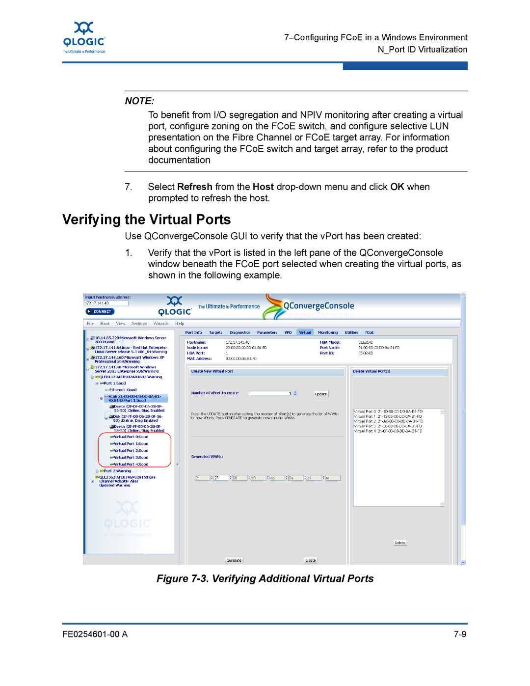 Q-Logic 8100 SERIES manual Verifying the Virtual Ports, Verifying Additional Virtual Ports 