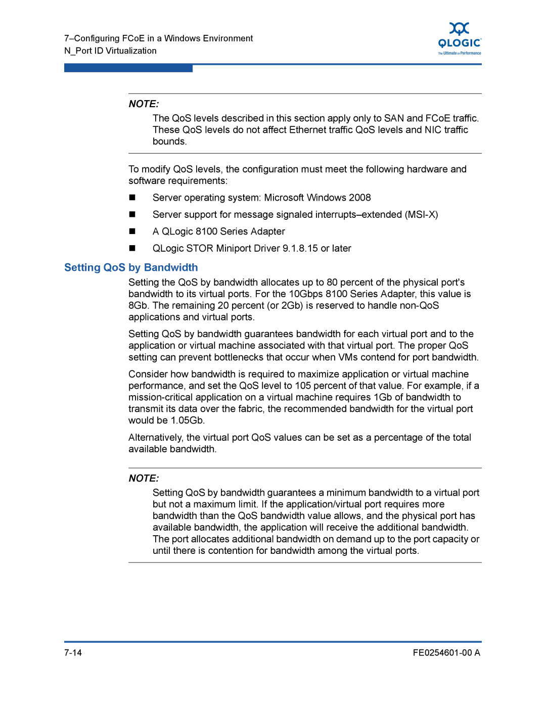 Q-Logic 8100 SERIES manual Setting QoS by Bandwidth 