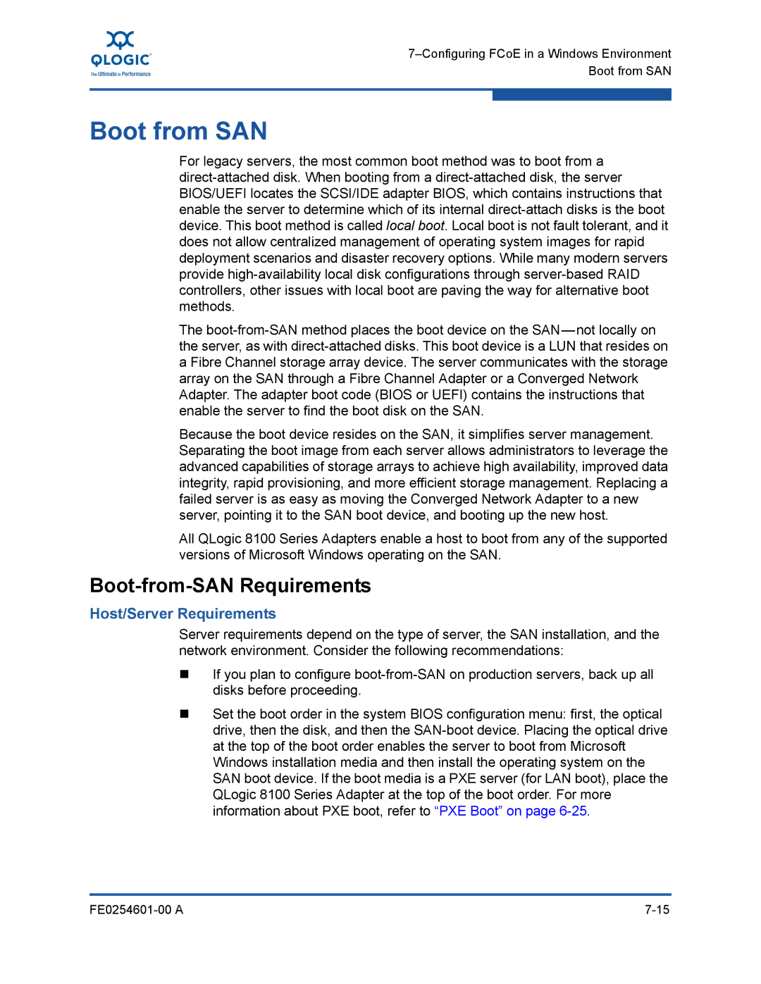 Q-Logic 8100 SERIES manual Boot from SAN, Boot-from-SAN Requirements, Host/Server Requirements 