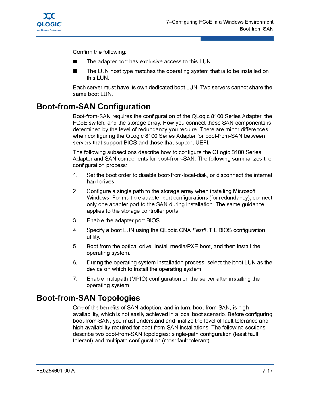 Q-Logic 8100 SERIES manual Boot-from-SAN Configuration, Boot-from-SAN Topologies 