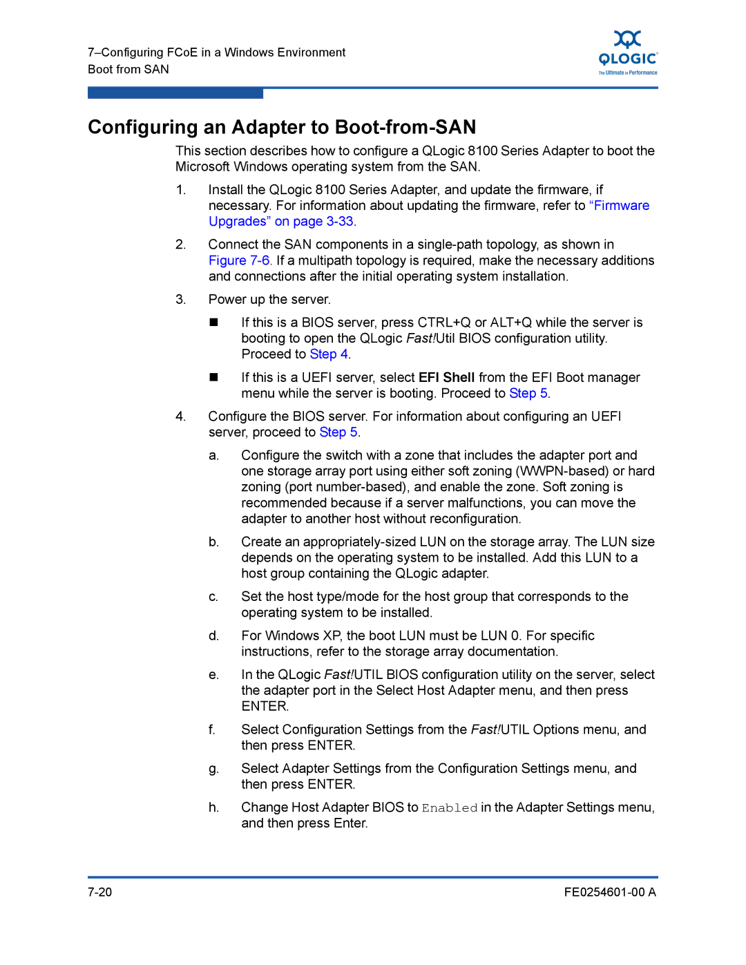 Q-Logic 8100 SERIES manual Configuring an Adapter to Boot-from-SAN 