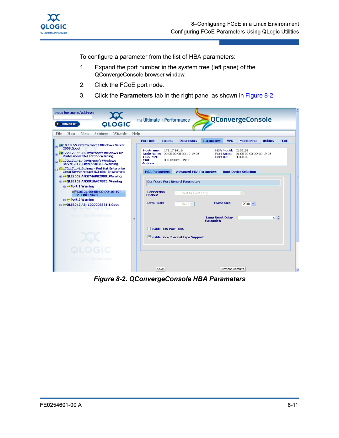 Q-Logic 8100 SERIES manual QConvergeConsole HBA Parameters 