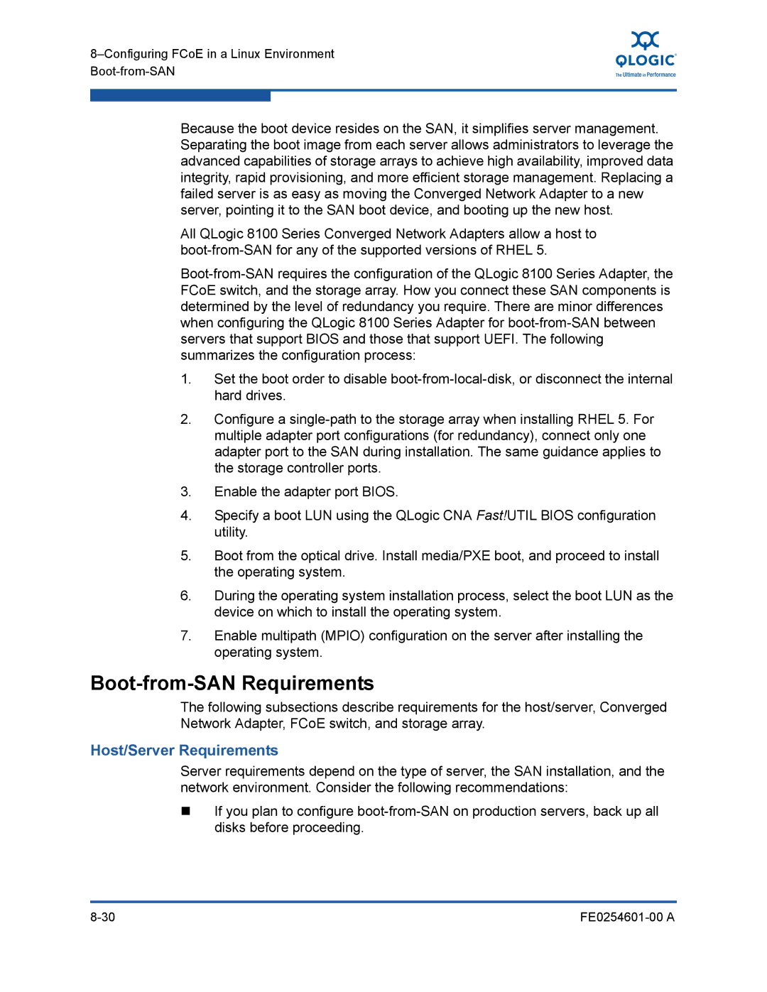 Q-Logic 8100 SERIES manual Boot-from-SAN Requirements 