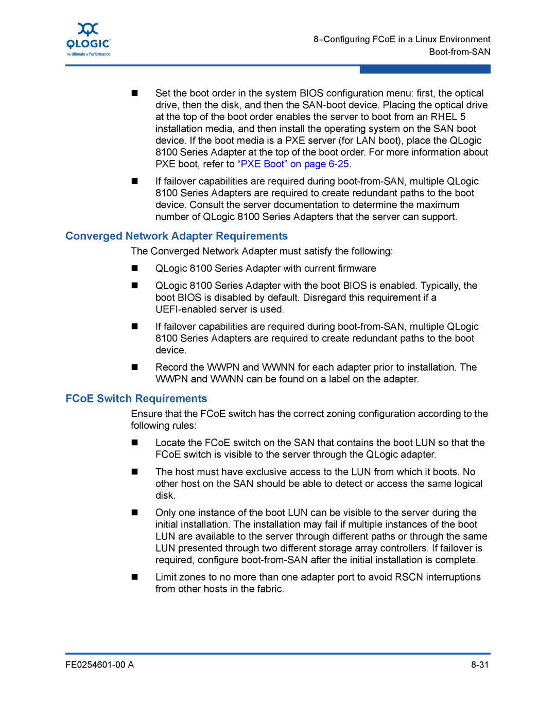 Q-Logic 8100 SERIES manual Converged Network Adapter Requirements 