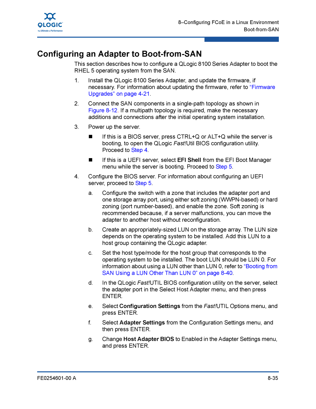 Q-Logic 8100 SERIES manual Configuring an Adapter to Boot-from-SAN 