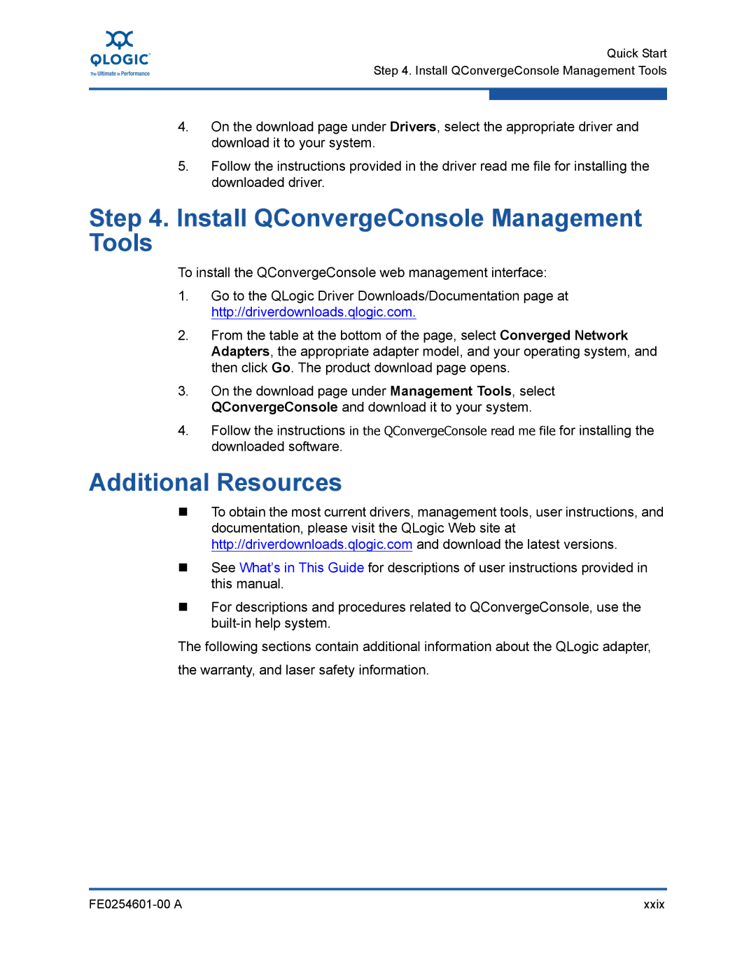 Q-Logic 8100 SERIES manual Install QConvergeConsole Management Tools, Additional Resources 