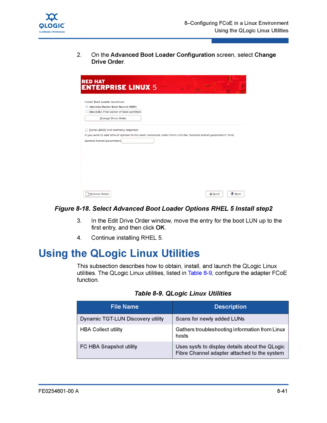 Q-Logic 8100 SERIES manual Using the QLogic Linux Utilities, File Name Description 