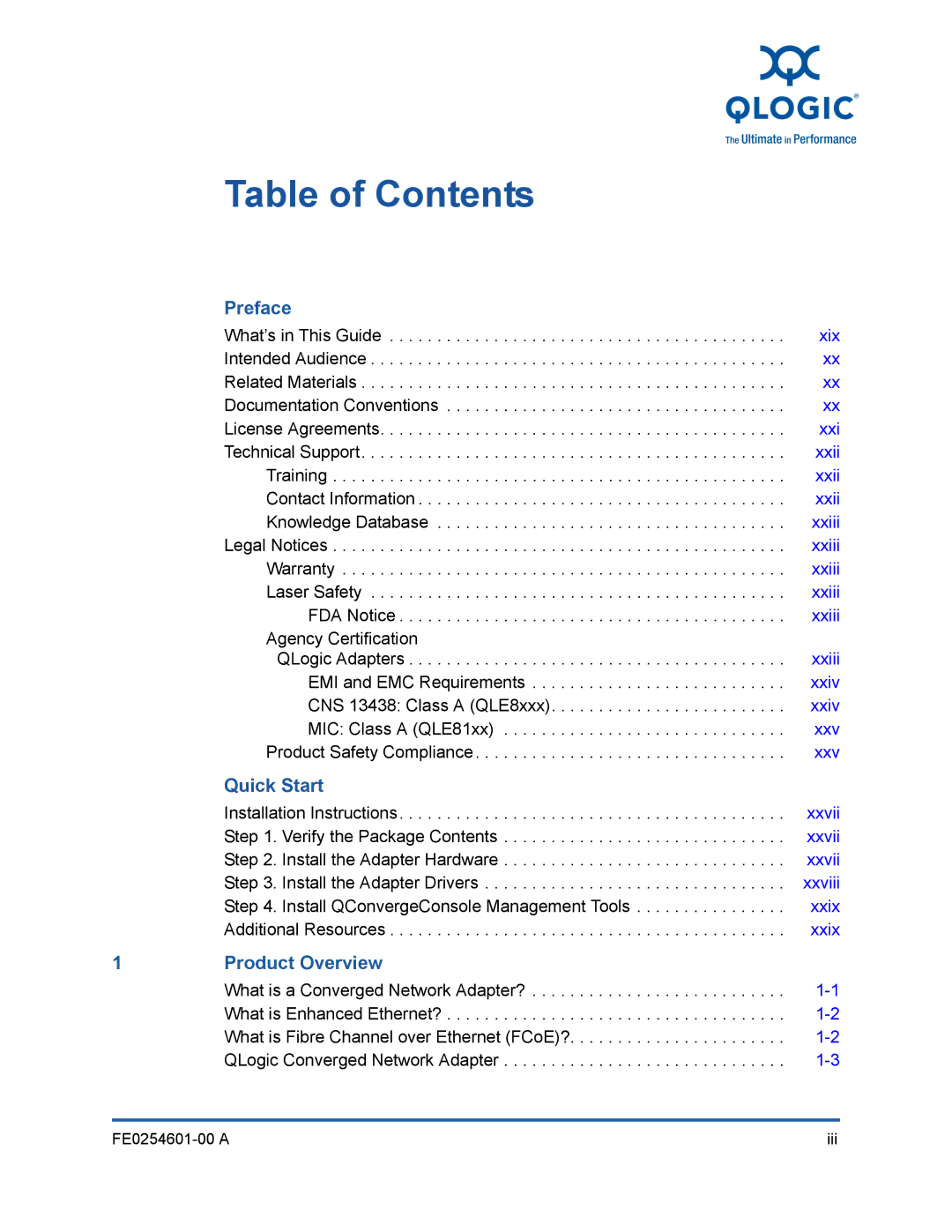 Q-Logic 8100 SERIES manual Table of Contents 