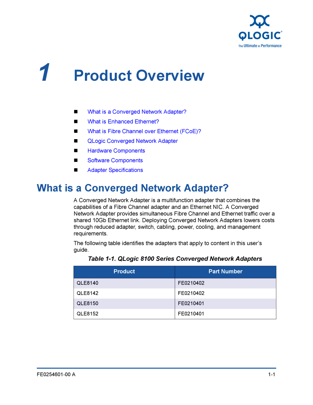 Q-Logic 8100 SERIES manual What is a Converged Network Adapter?, QLogic 8100 Series Converged Network Adapters 