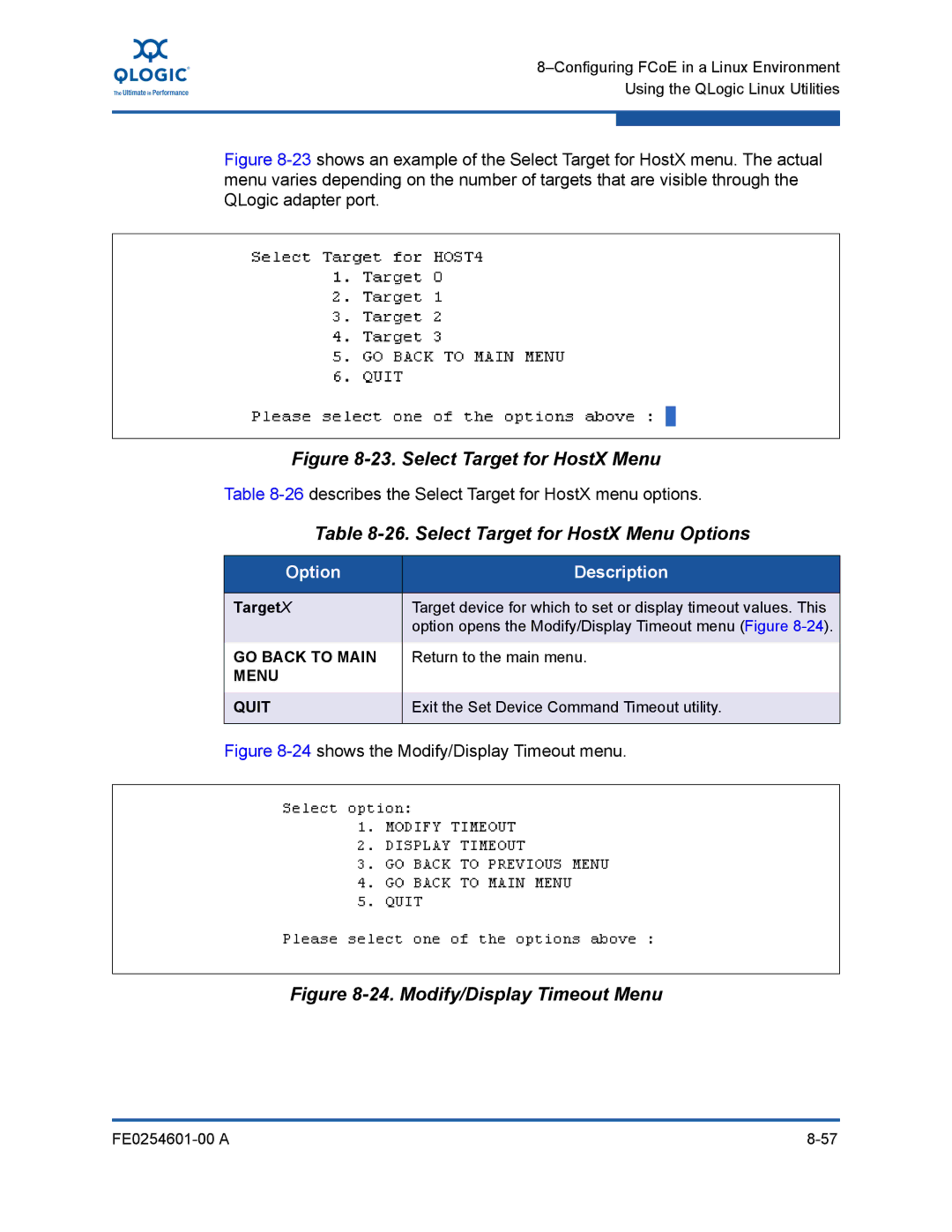 Q-Logic 8100 SERIES manual Select Target for HostX Menu Options 