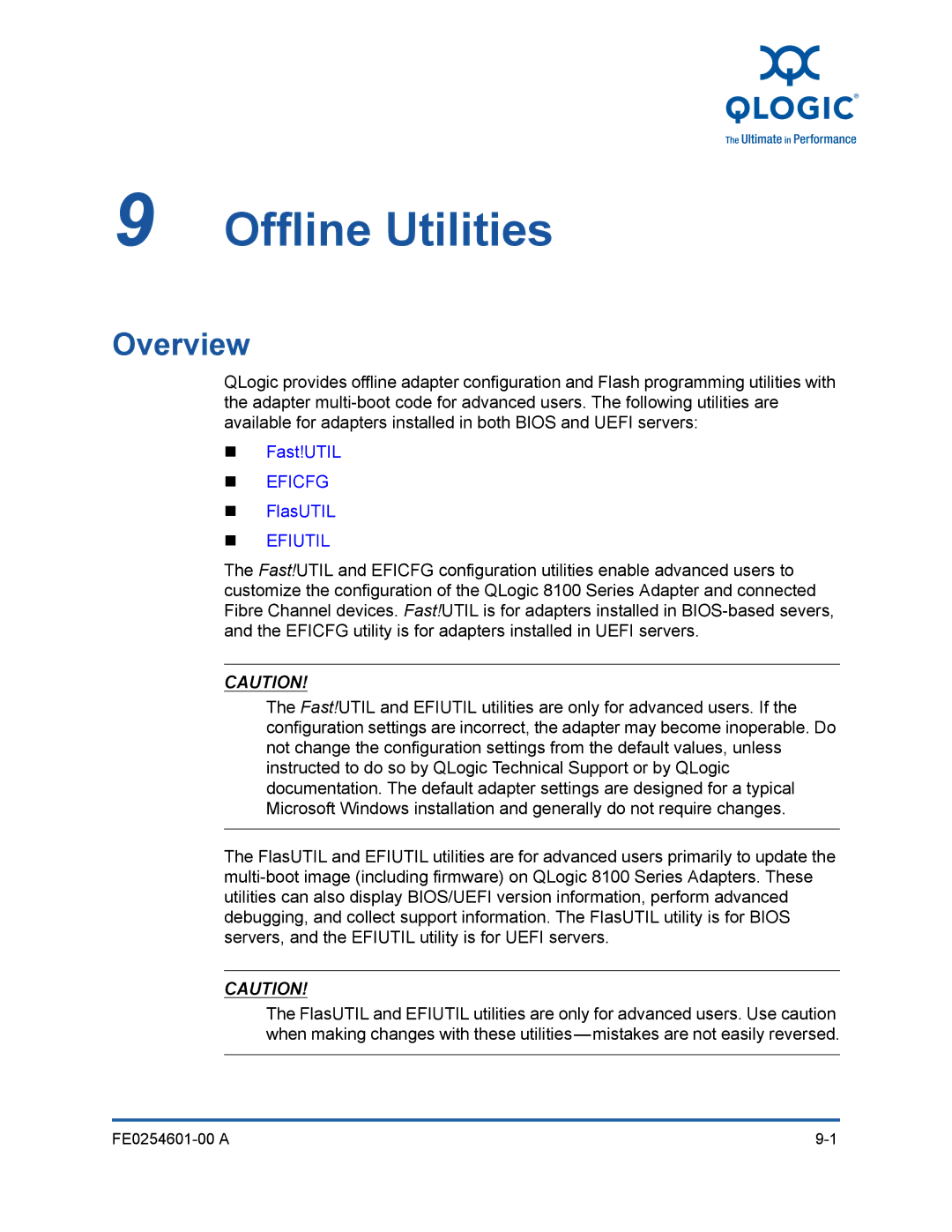 Q-Logic 8100 SERIES manual Offline Utilities 