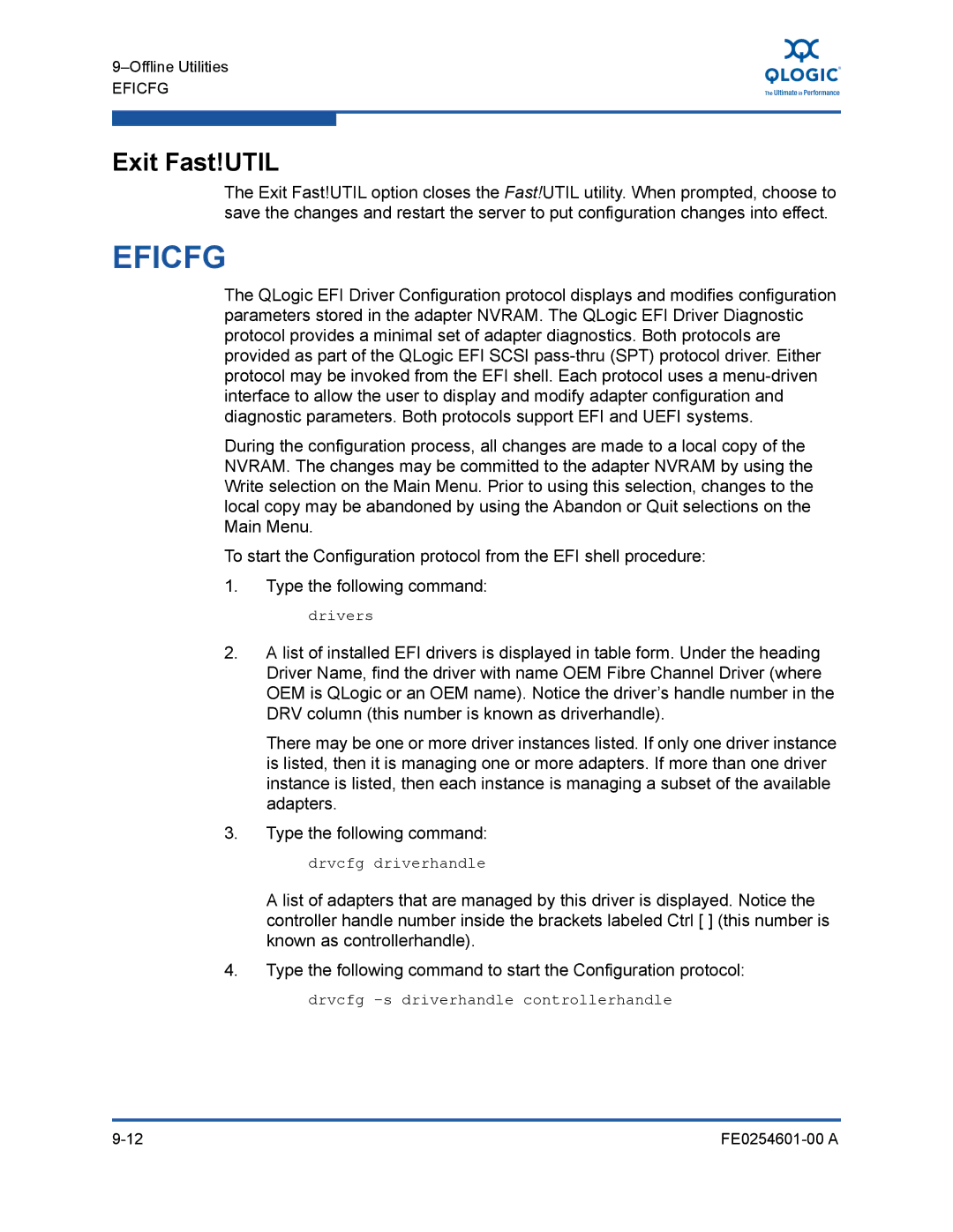 Q-Logic 8100 SERIES manual Eficfg, Exit Fast!UTIL 