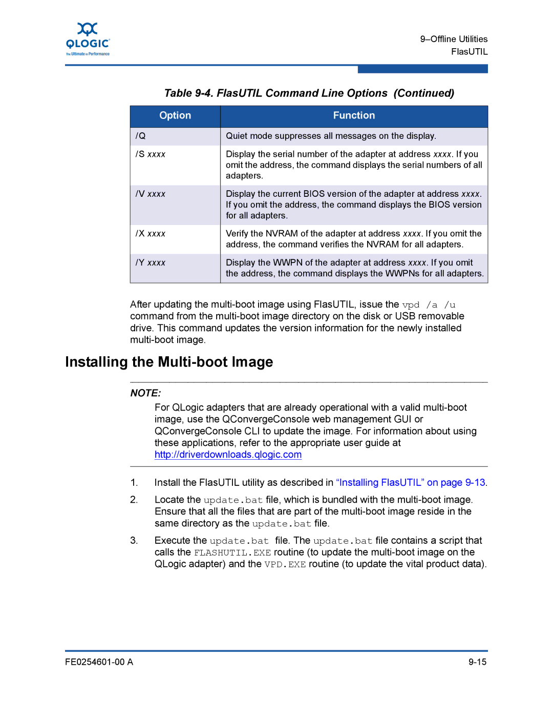 Q-Logic 8100 SERIES manual Installing the Multi-boot Image 