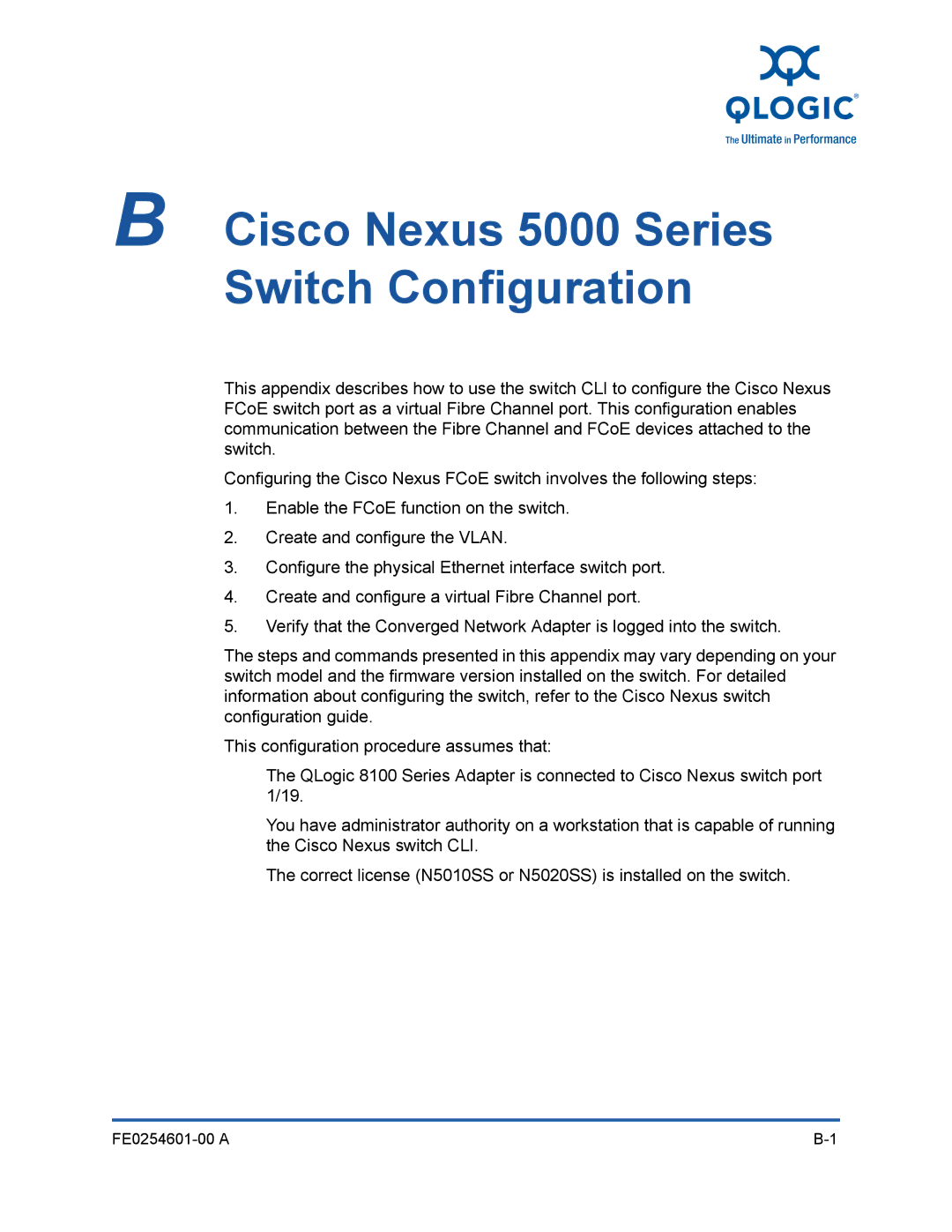 Q-Logic 8100 SERIES manual Cisco Nexus 5000 Series Switch Configuration 