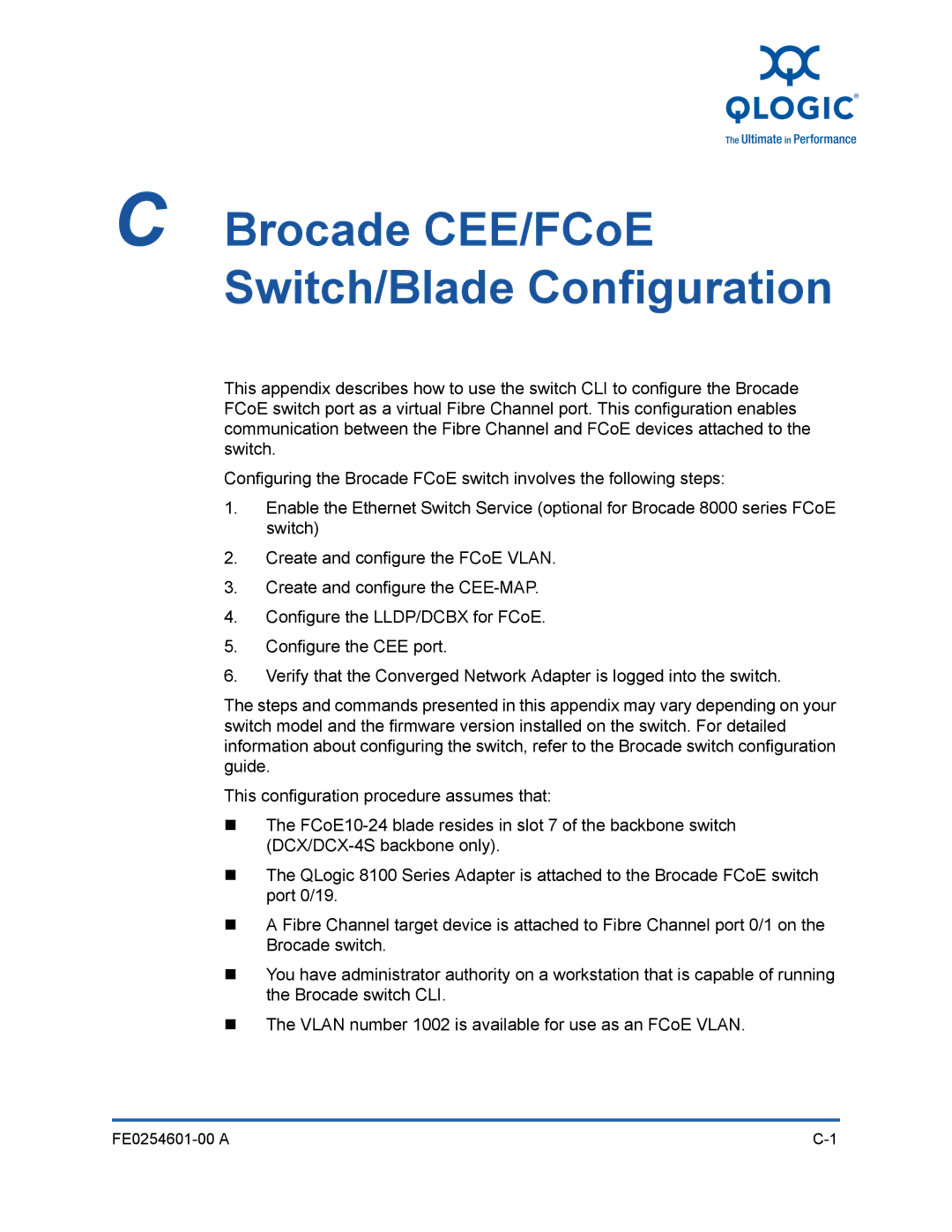 Q-Logic 8100 SERIES manual Brocade CEE/FCoE Switch/Blade Configuration 