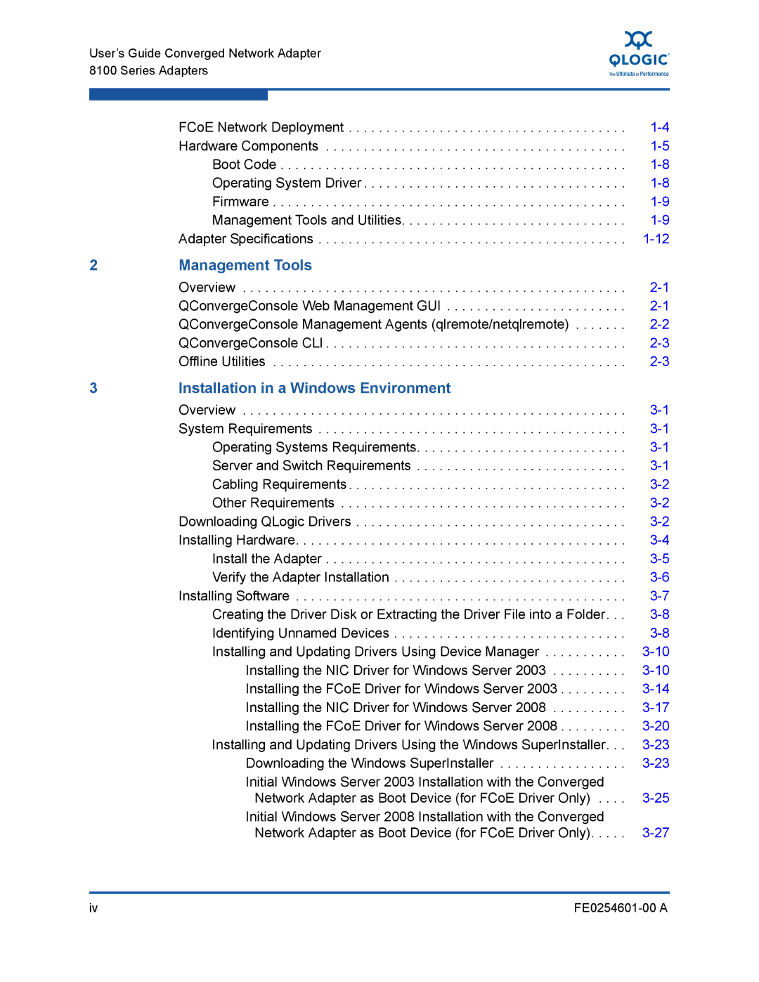 Q-Logic 8100 SERIES manual Management Tools, Installation in a Windows Environment 