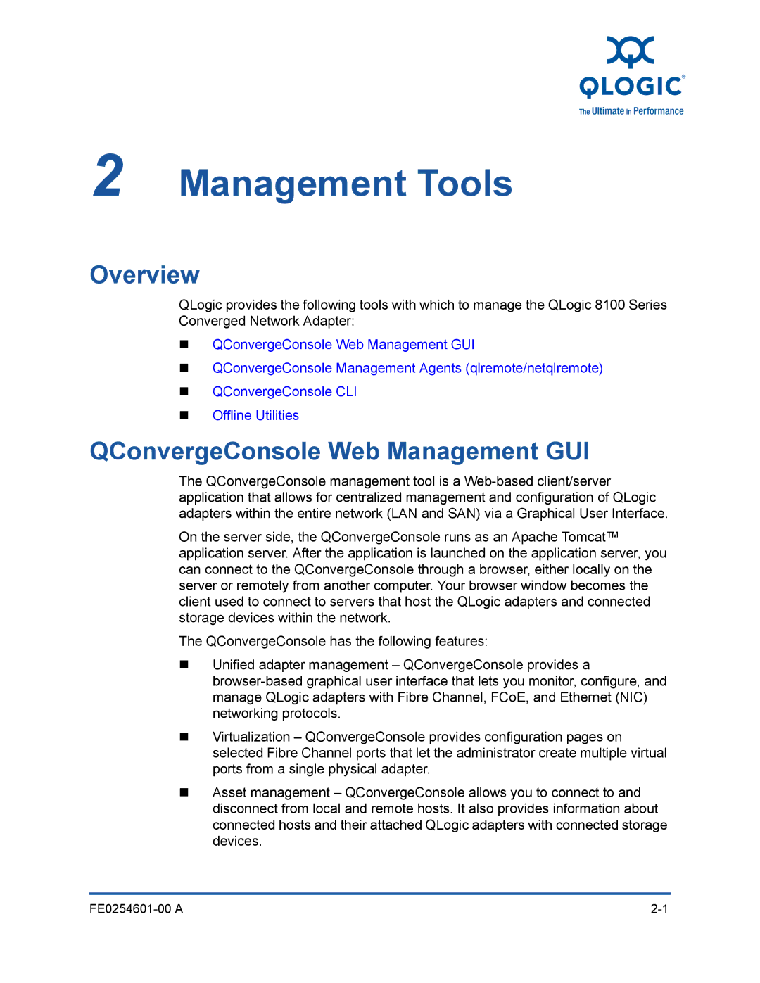 Q-Logic 8100 SERIES manual Overview, QConvergeConsole Web Management GUI 