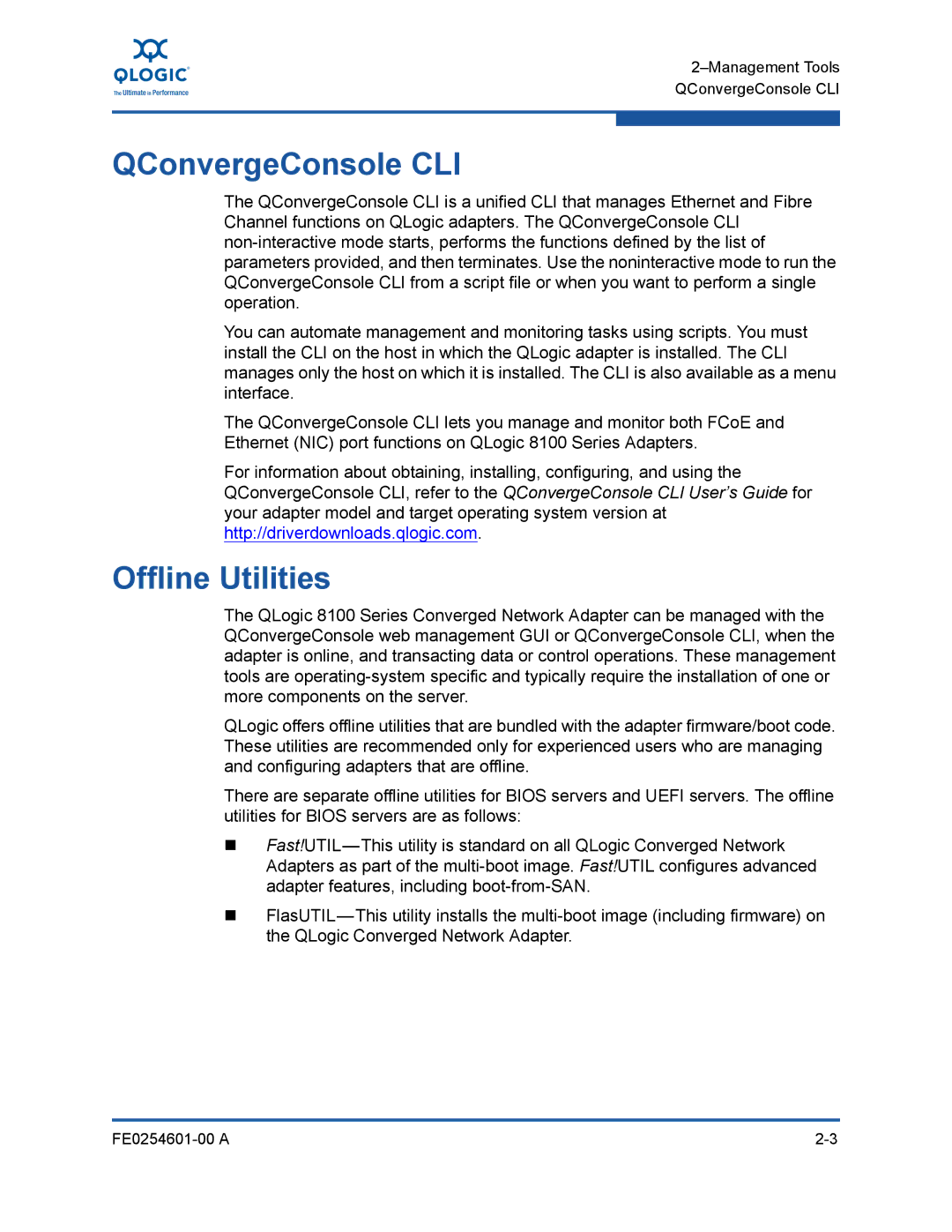 Q-Logic 8100 SERIES manual QConvergeConsole CLI, Offline Utilities 