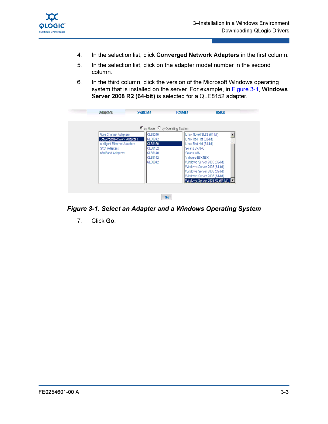 Q-Logic 8100 SERIES manual Select an Adapter and a Windows Operating System 