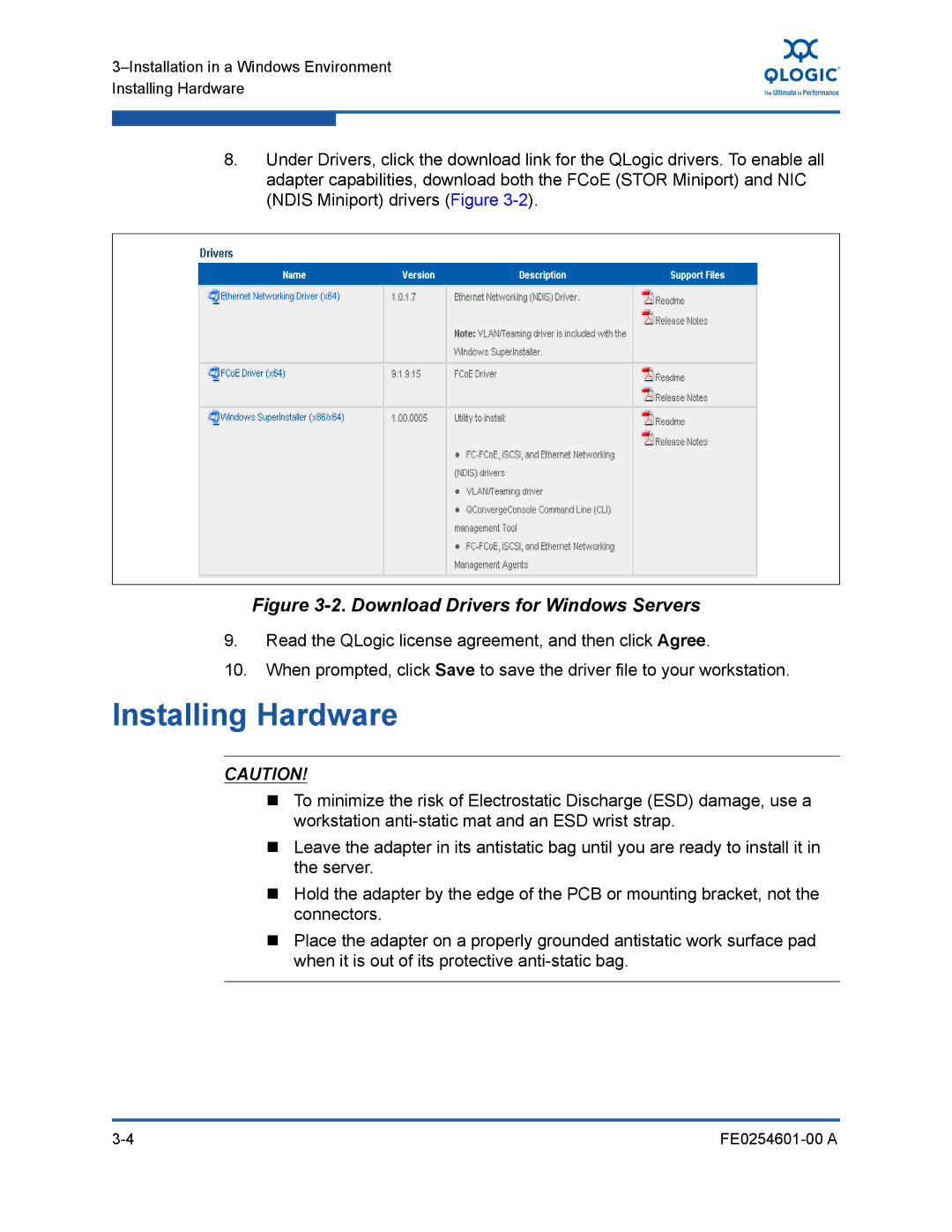 Q-Logic 8100 SERIES manual Installing Hardware, Download Drivers for Windows Servers 