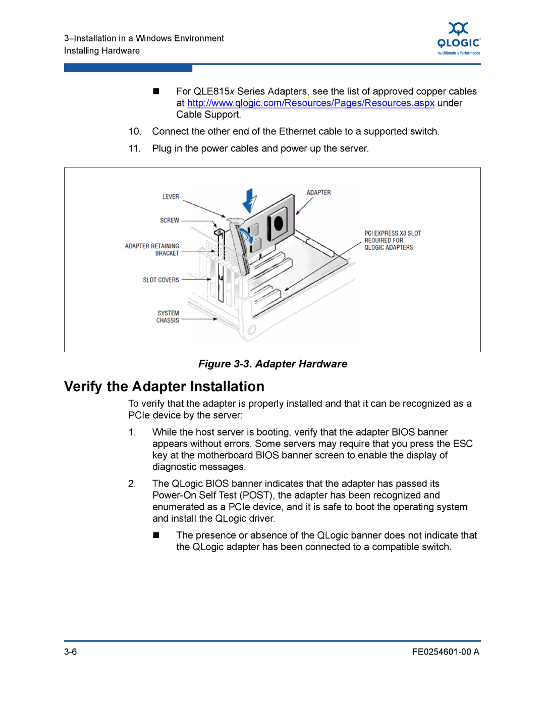 Q-Logic 8100 SERIES manual Verify the Adapter Installation, Adapter Hardware 