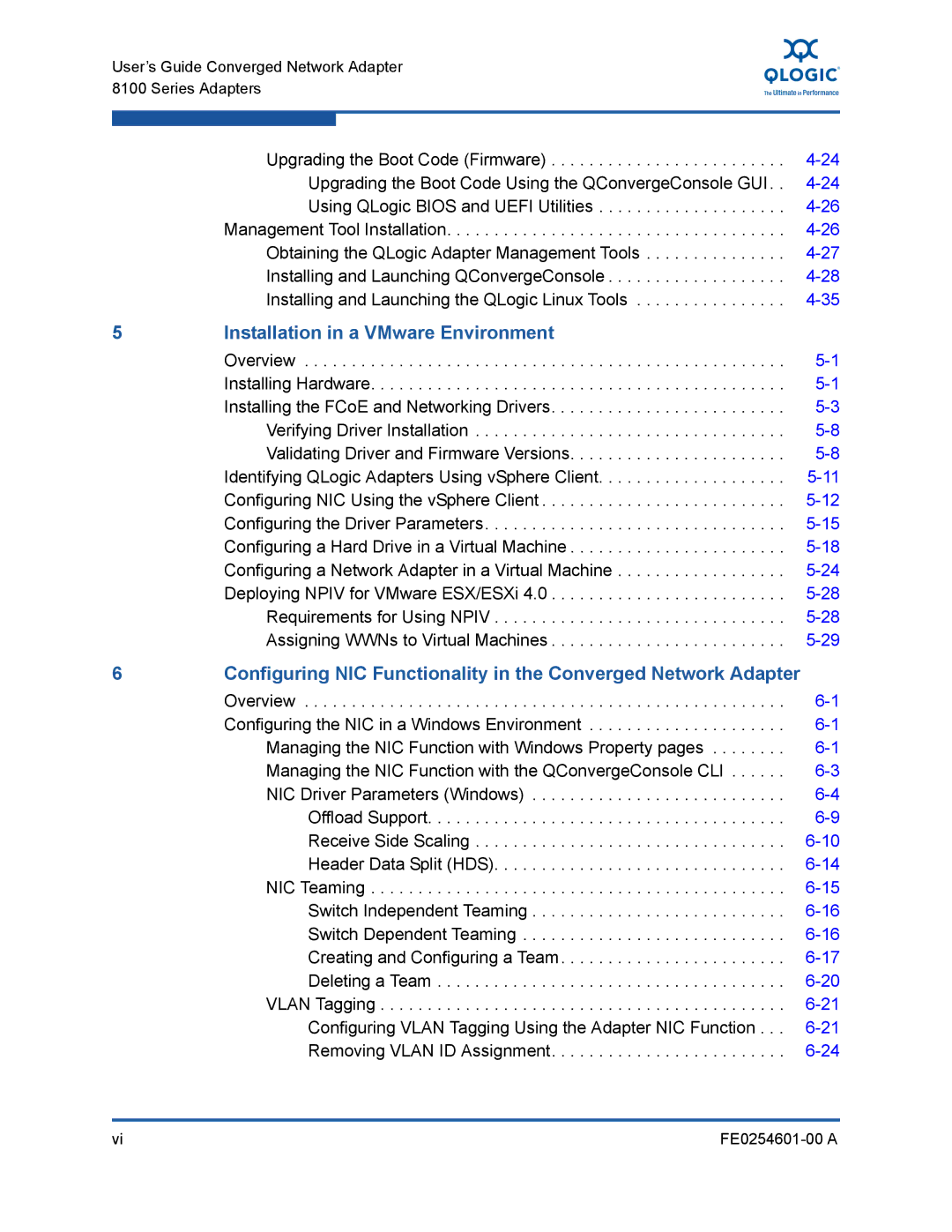 Q-Logic 8100 SERIES manual Installation in a VMware Environment 