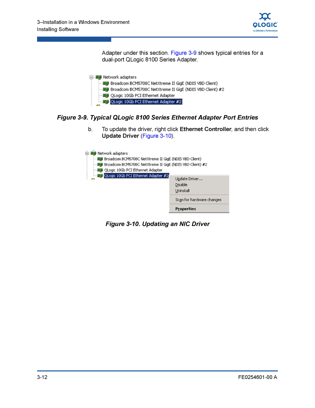 Q-Logic 8100 SERIES manual Typical QLogic 8100 Series Ethernet Adapter Port Entries 