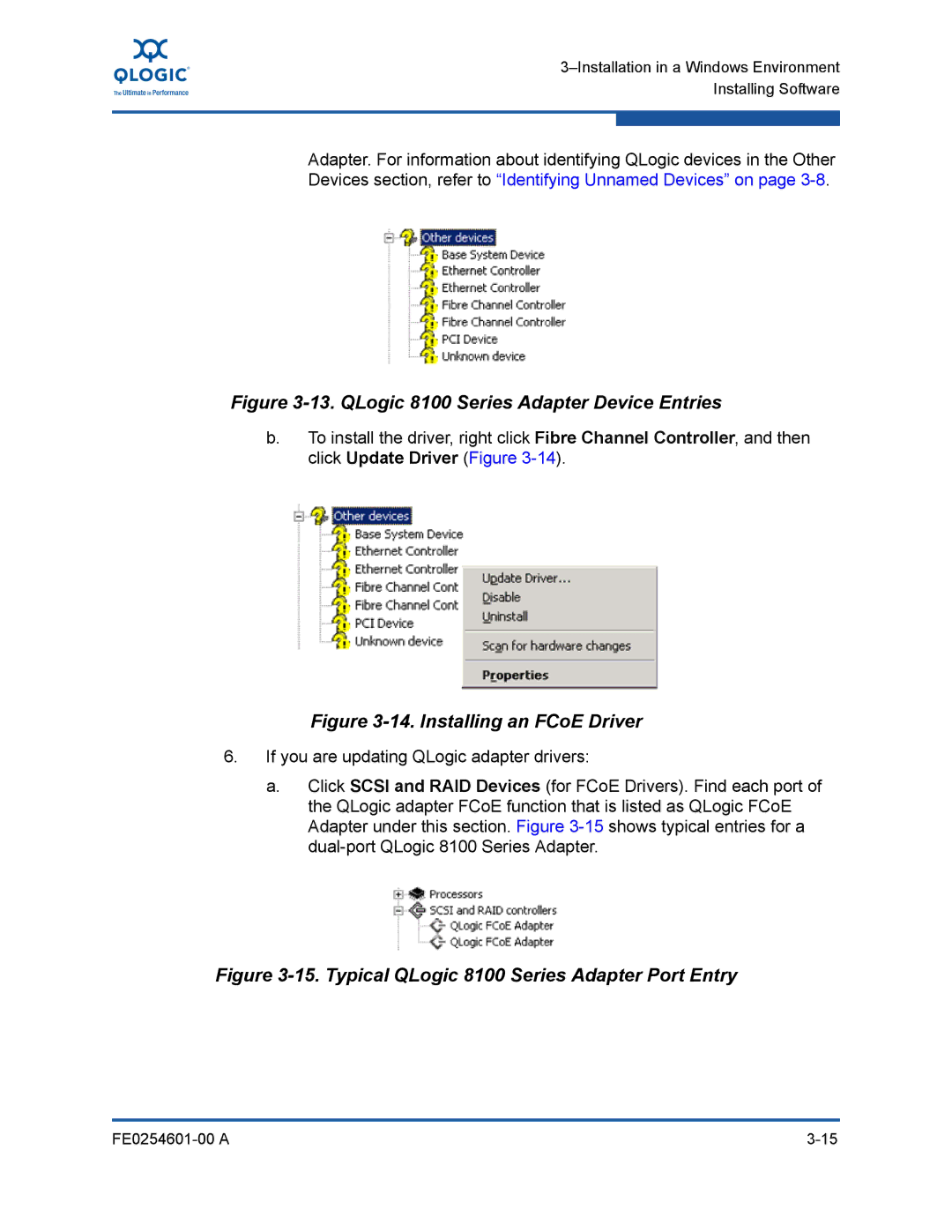 Q-Logic 8100 SERIES manual QLogic 8100 Series Adapter Device Entries 