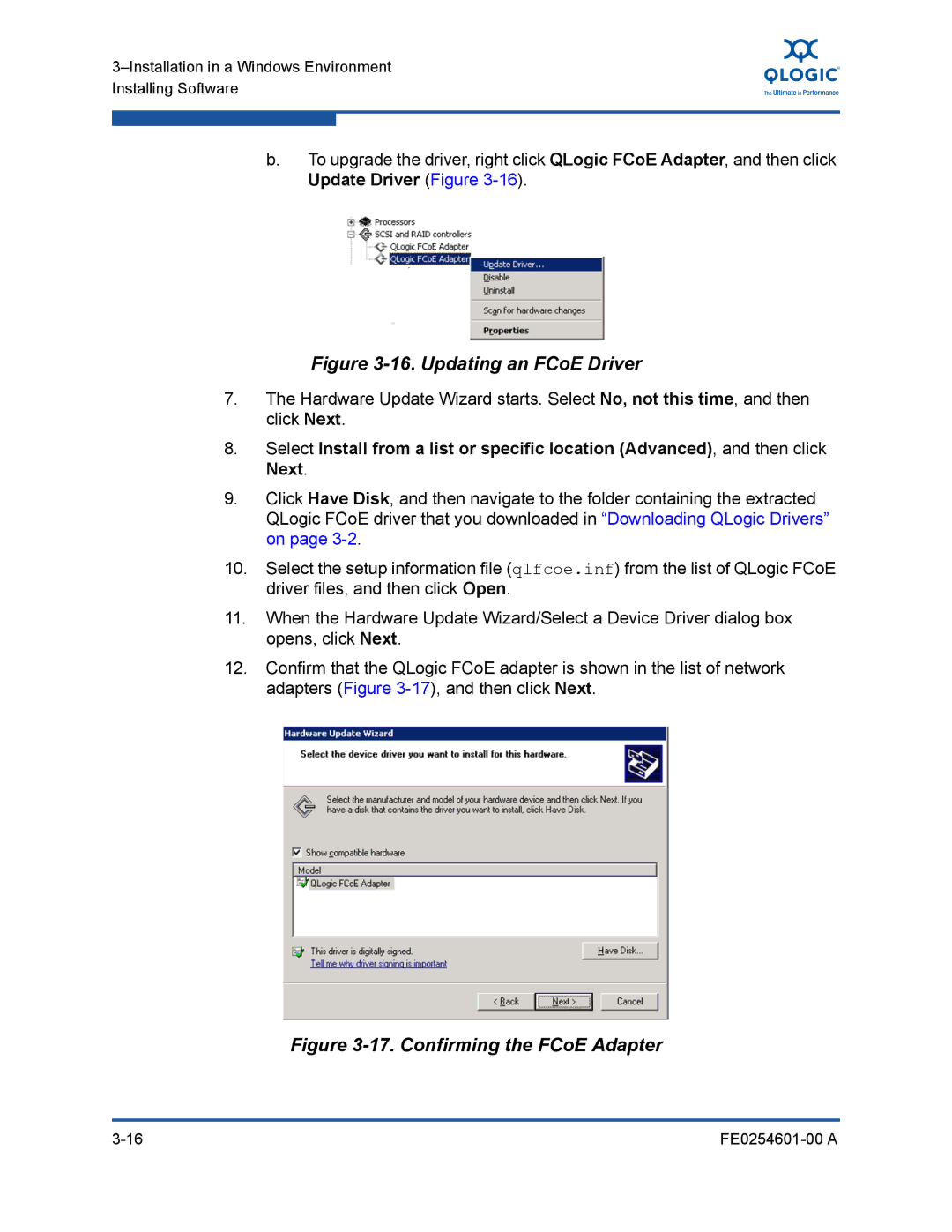 Q-Logic 8100 SERIES manual Updating an FCoE Driver 