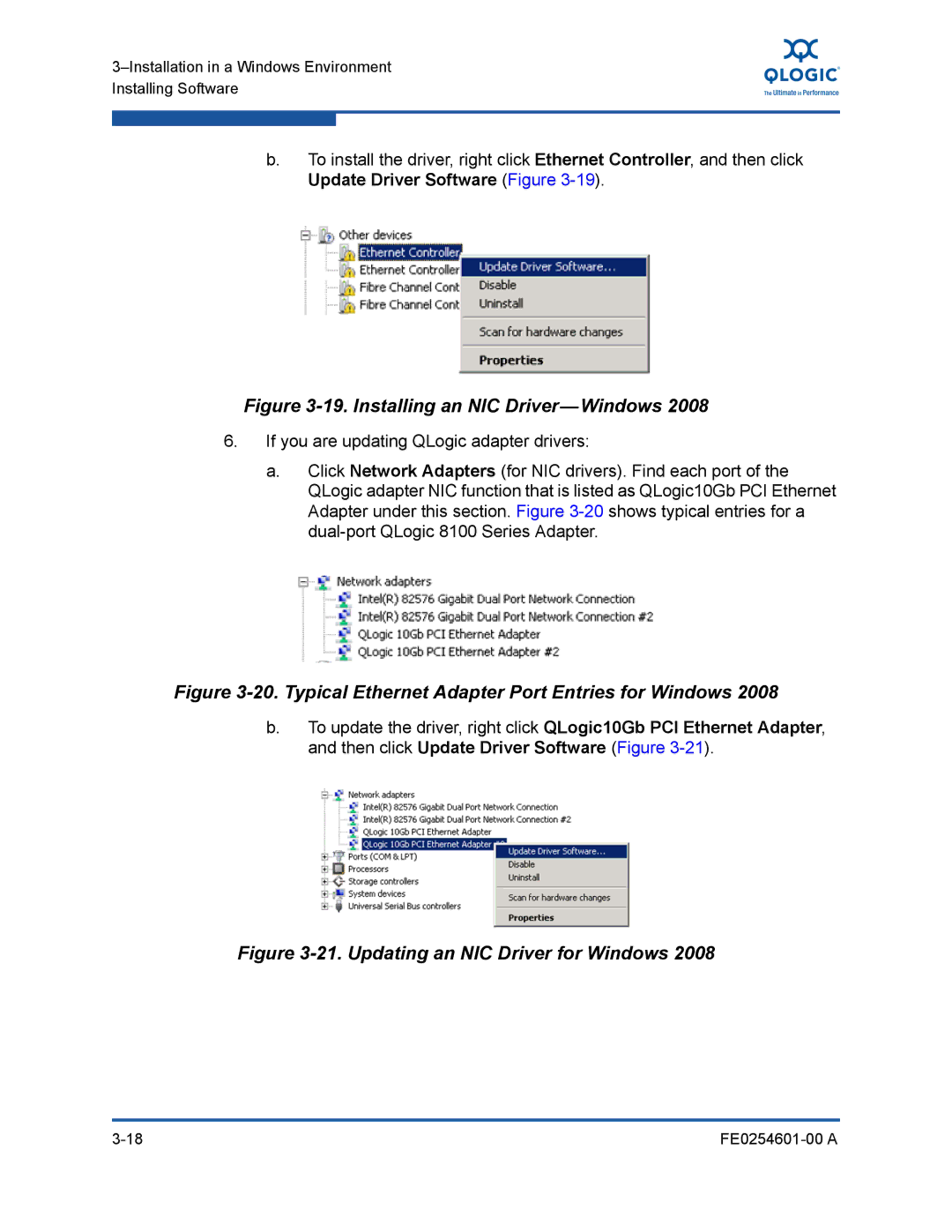 Q-Logic 8100 SERIES manual Installing an NIC Driver-Windows 