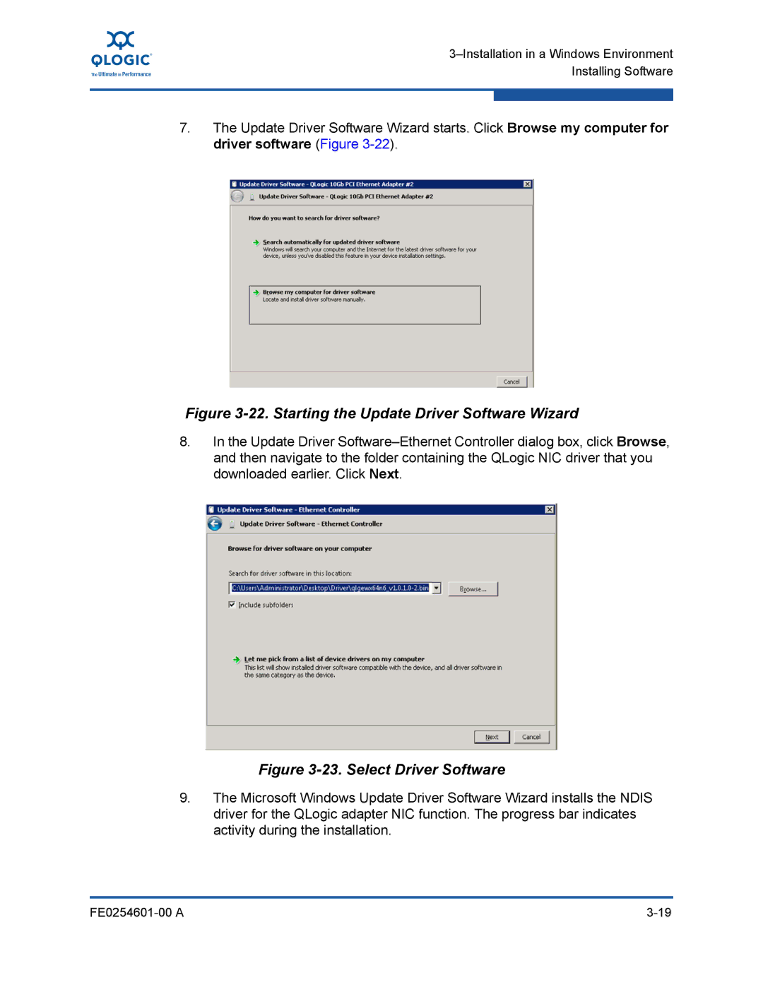 Q-Logic 8100 SERIES manual Starting the Update Driver Software Wizard 