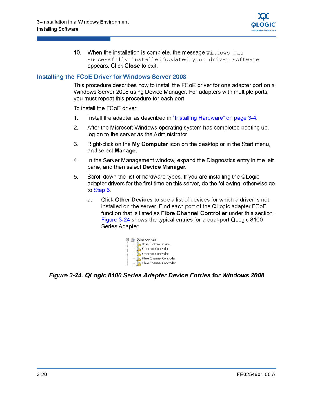 Q-Logic 8100 SERIES manual QLogic 8100 Series Adapter Device Entries for Windows 