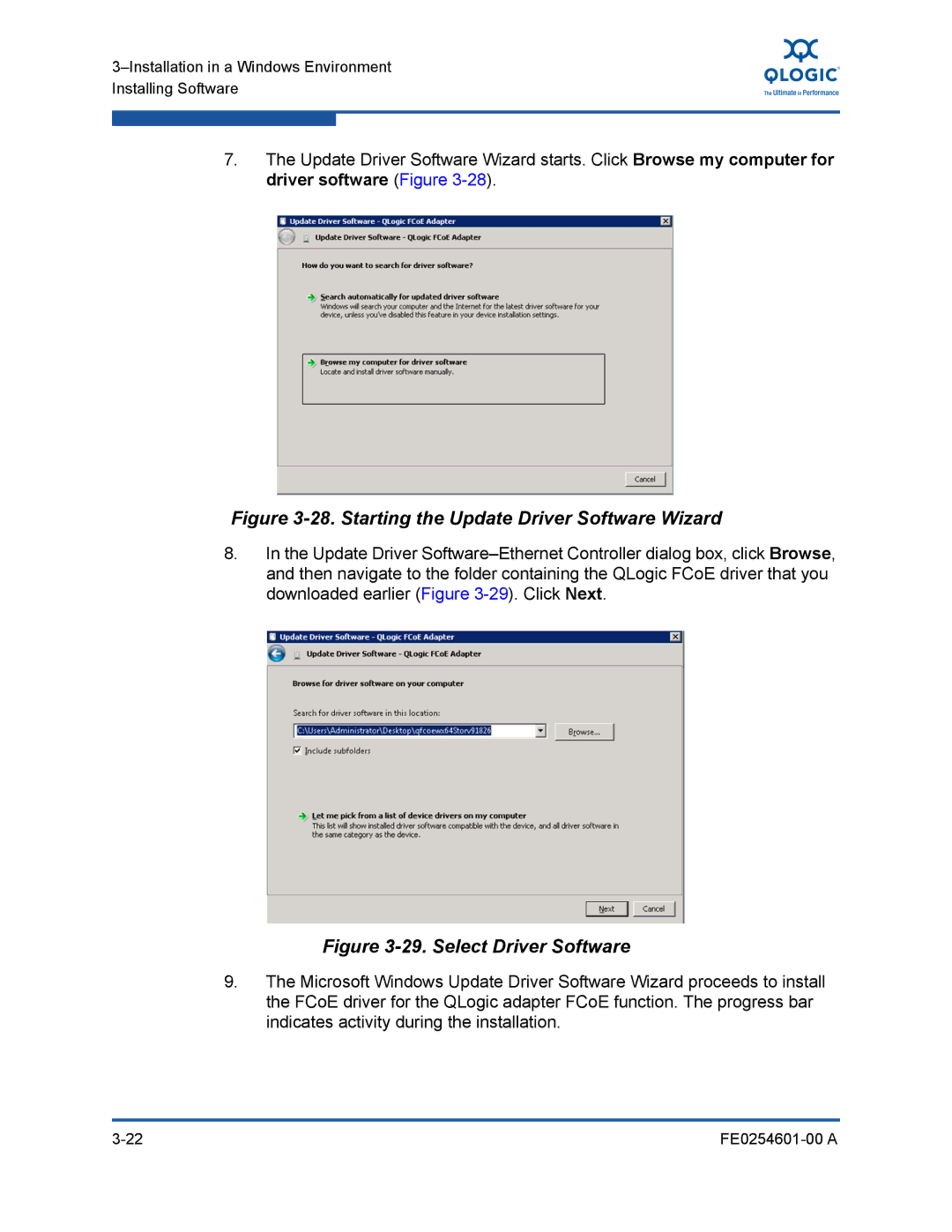 Q-Logic 8100 SERIES manual Starting the Update Driver Software Wizard 