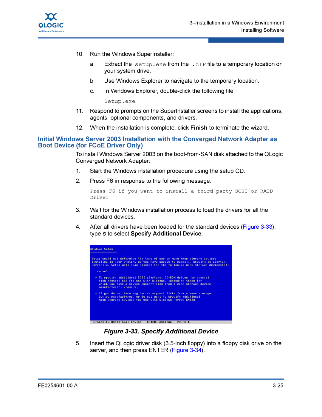 Q-Logic 8100 SERIES manual Specify Additional Device 