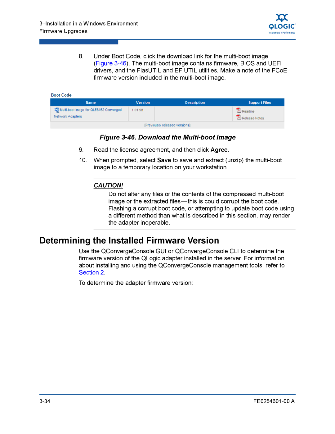 Q-Logic 8100 SERIES manual Determining the Installed Firmware Version, Download the Multi-boot Image 