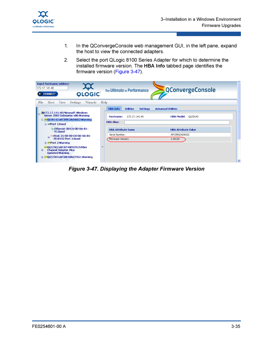 Q-Logic 8100 SERIES manual Displaying the Adapter Firmware Version 