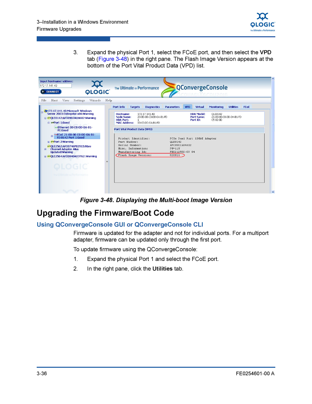 Q-Logic 8100 SERIES manual Upgrading the Firmware/Boot Code, Using QConvergeConsole GUI or QConvergeConsole CLI 