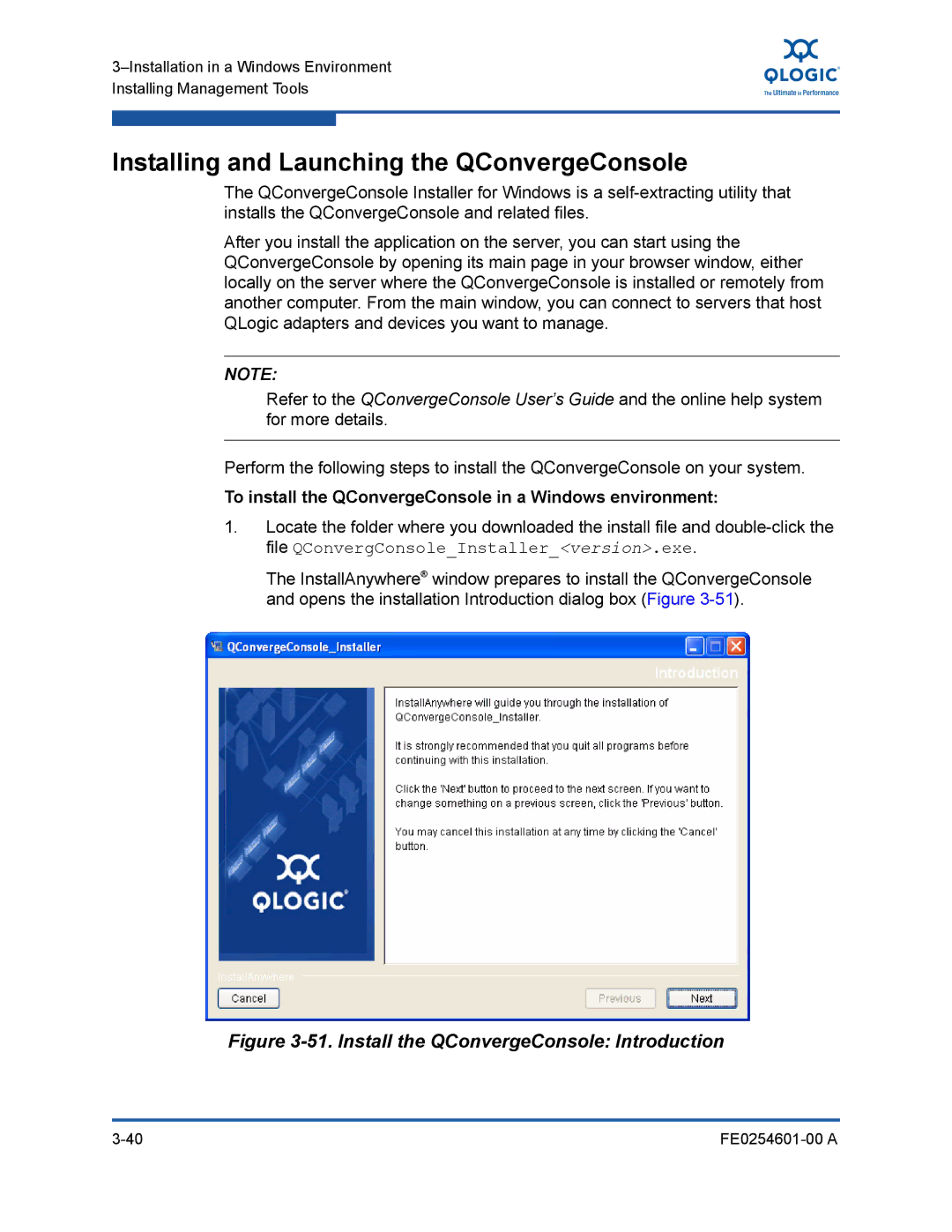 Q-Logic 8100 SERIES manual Installing and Launching the QConvergeConsole, Install the QConvergeConsole Introduction 