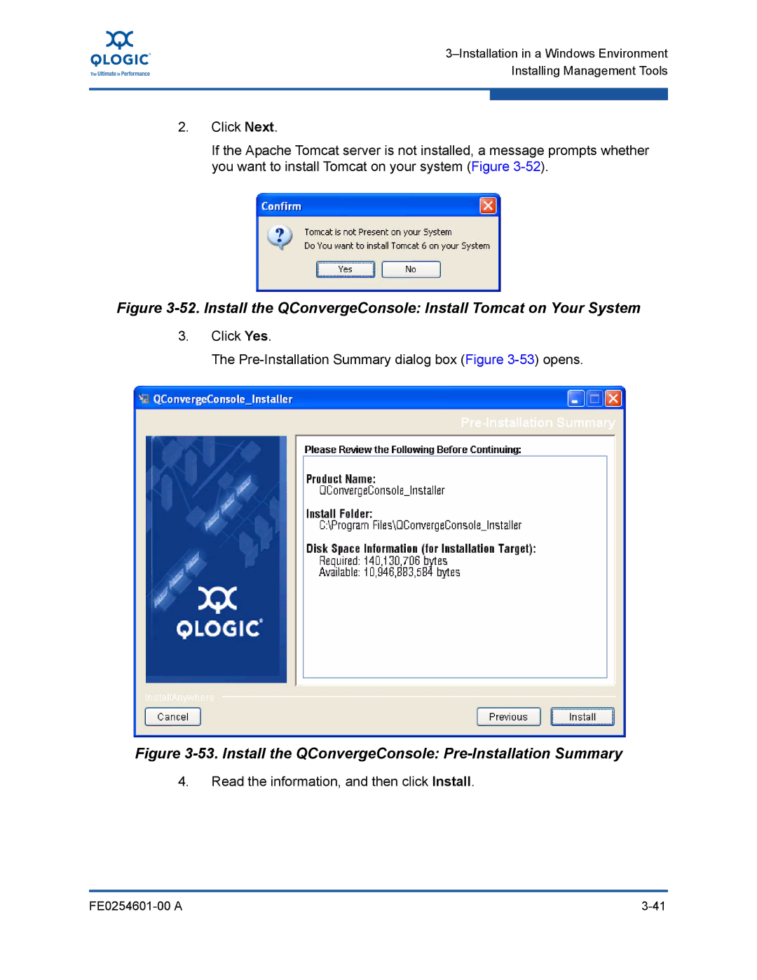 Q-Logic 8100 SERIES manual Install the QConvergeConsole Pre-Installation Summary 