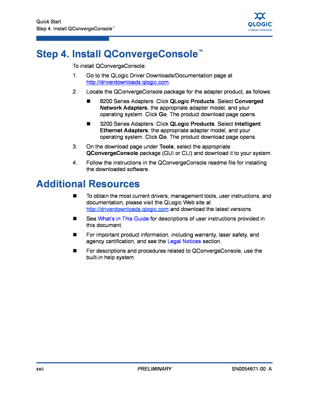 Q-Logic 8200, 3200 manual Install QConvergeConsole, Additional Resources 