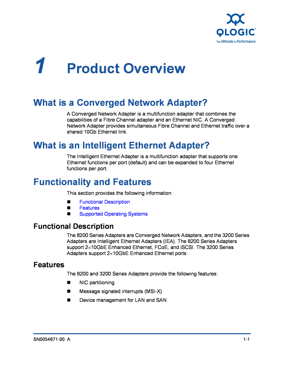 Q-Logic 3200 Product Overview, What is a Converged Network Adapter?, What is an Intelligent Ethernet Adapter?, Features 