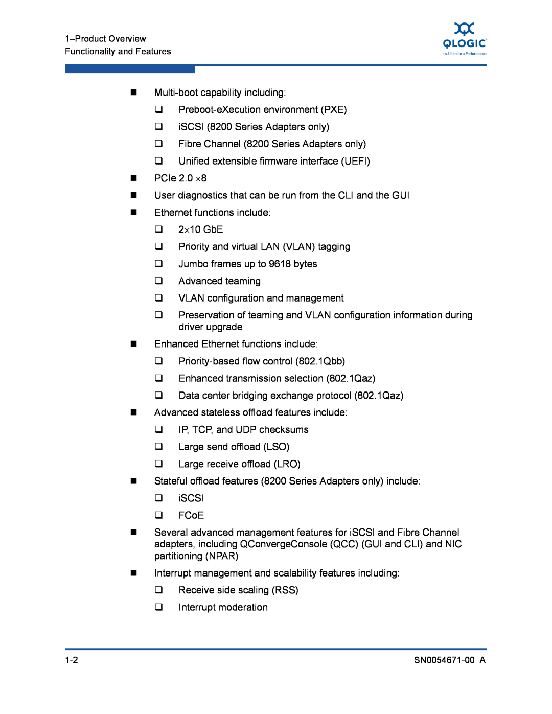 Q-Logic 8200, 3200 manual  Multi-boot capability including  Preboot-eXecution environment PXE 